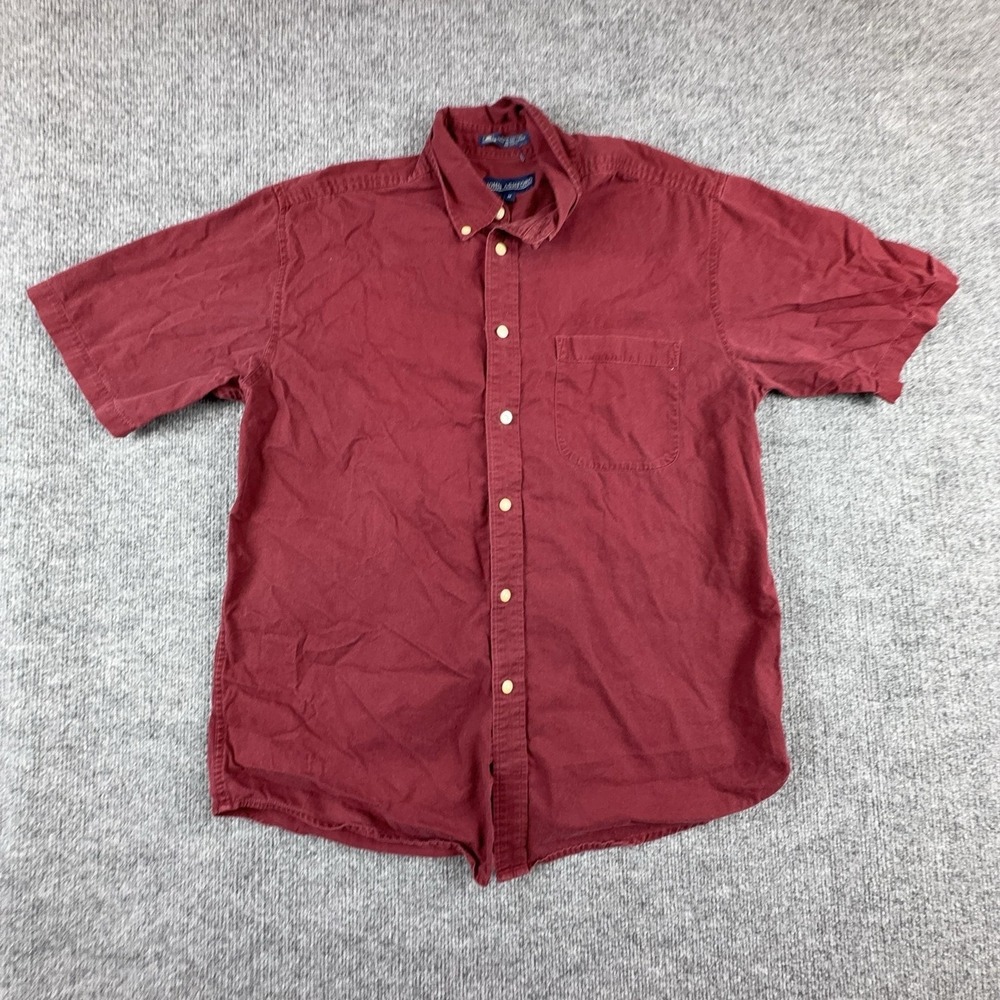 John Ashford Shirt Mens Medium Red Short Sleeve Button Up Pocket Cotton